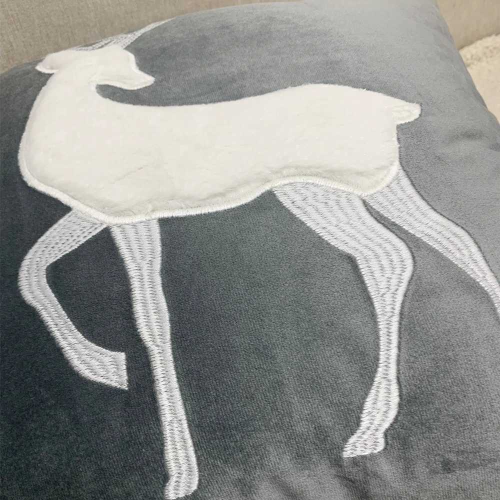 Festival Case Pink Gray Velvet Deer Christmas Gift Applique Embroidery Square Cushion Cover 45x45cm 1 Piece PackM251119