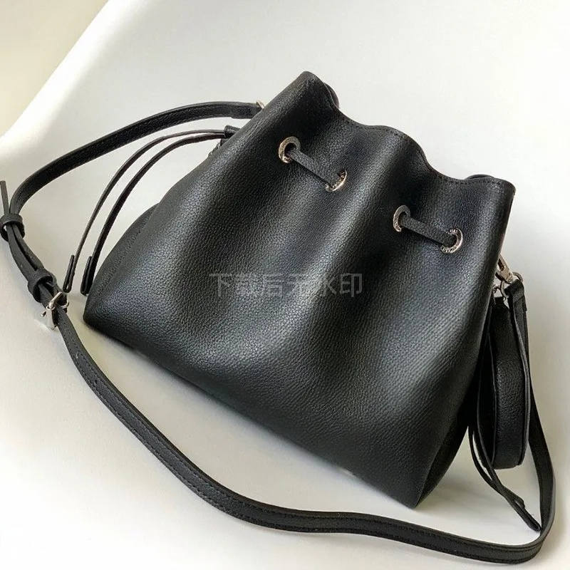 M57070 Bella bucket bag Galet Gray Mahina perforated calf leather trendy Round coin purse drawstring versatility Shoulder Bags