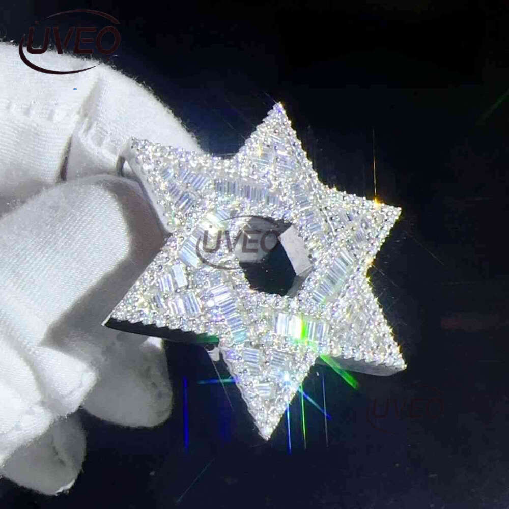 Iced Jewelry Hip Hop Hexagon GRA Certified Vvs d Moissanite Hollow Out Tennis Necklace Pendant