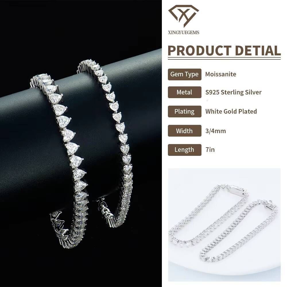 Moissanite Heart Tennis Bracelet 925 Sterling Silver Brilliant Gift for Women D Color VVS Clarity Pass Diamond Test Fine Jewelry