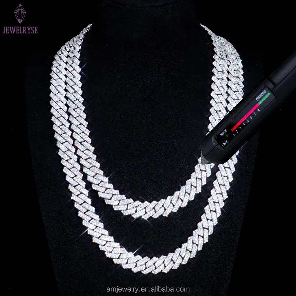Fine Jewelry In stock 925 Sterling Silver VVS Moissanite Diamond Iced Out Miami Cuban Link Chain Necklace For Men