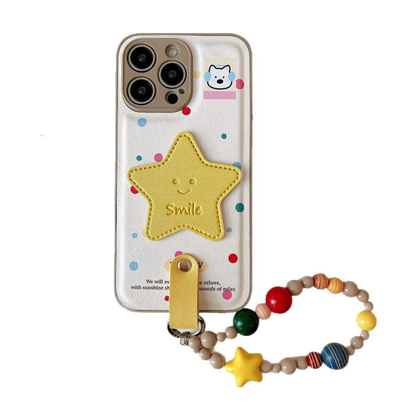 Leather Texture Colorful Polka Dot Star Phone Case for iPhone 17/16 Pro Crossbody Protective Cover iPhone 15/14