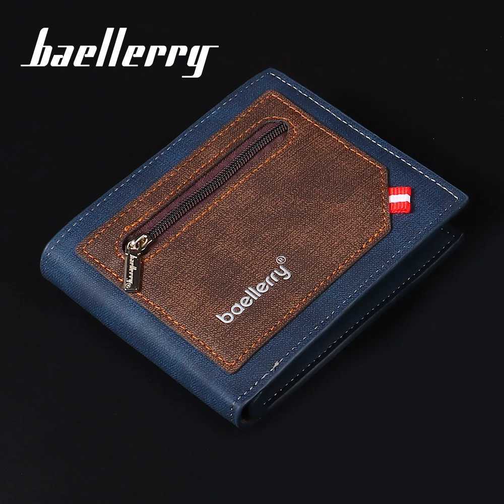 New Mens Short Wallet Business Contrast Open Multi-card Slot Ticket Holder Simple Zipper PU Leather WalletT251119