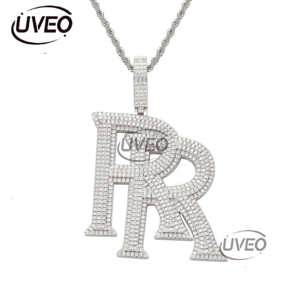 Luxury designer Double R Pendant Sterling Silver Gold Plated Ice out VVS Moissanite Pendant Hip Hop Men Women's Letter Necklace Cuban Chain Free 