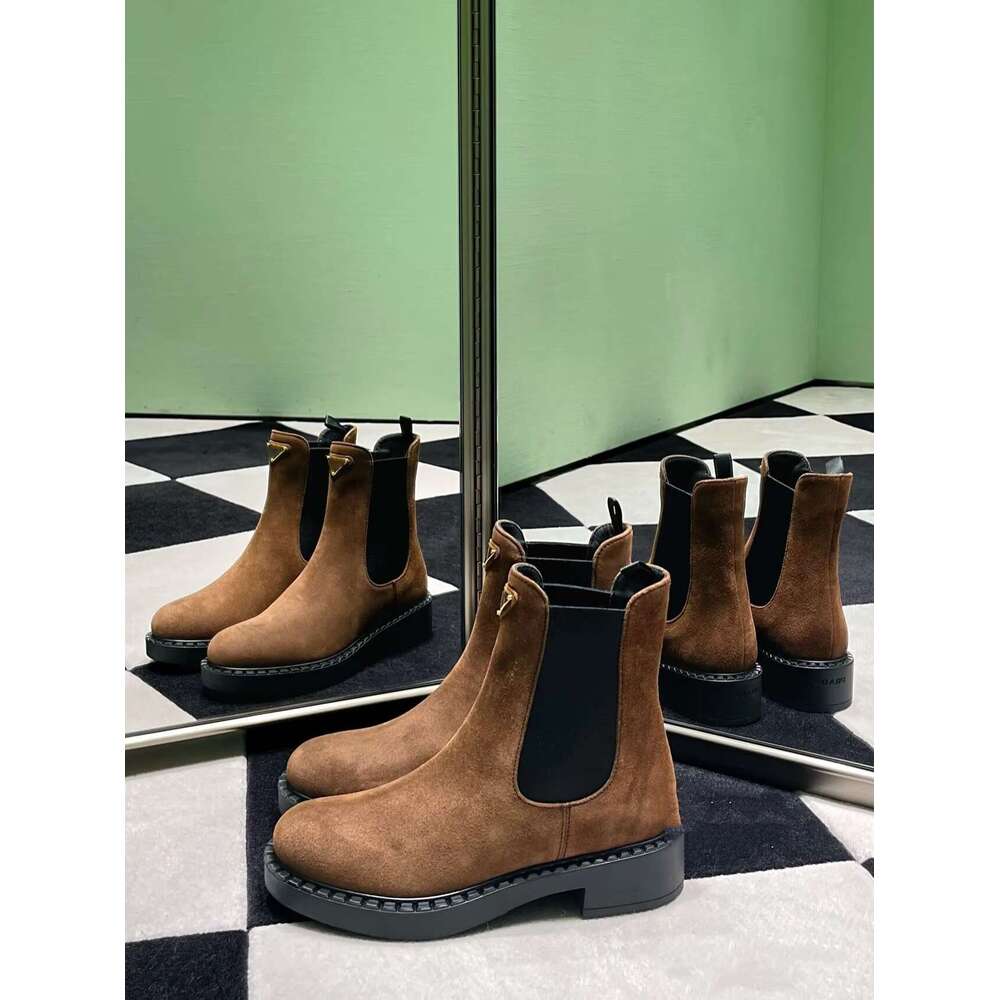 10A Luxury Designer New brand women dress shoes Suede black autumn Ankle boots Genuine Leather platform Flat Hee Woman lady Westem boots women shoes