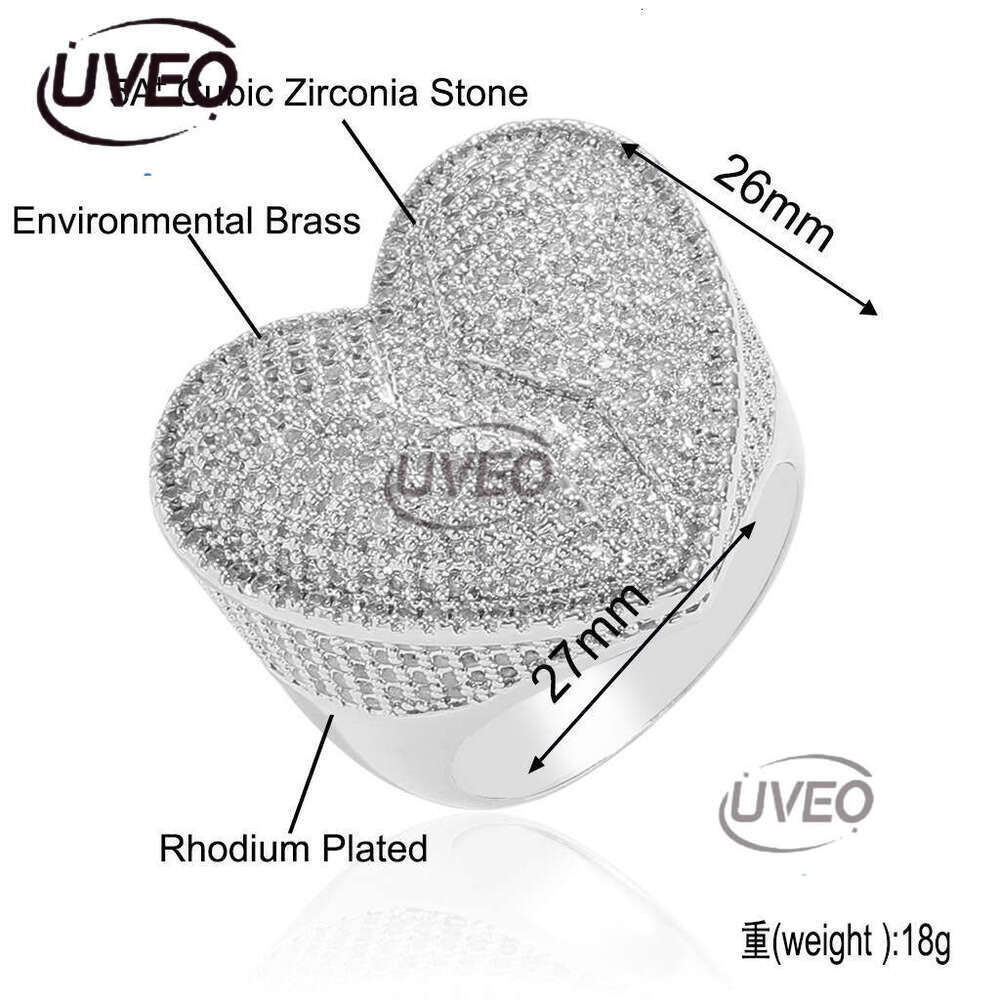 Luxury Designer Heart-Shaped Men Women Hip Hop Ring, Heart-shaped Ice Out VVS Moissanite Ring with free shipping