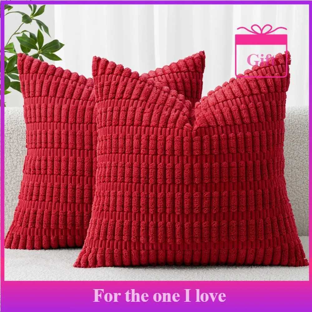 Two-pack of Christmas corduroy decorative cases 18x18 inches soft bohemian striped casesM251119