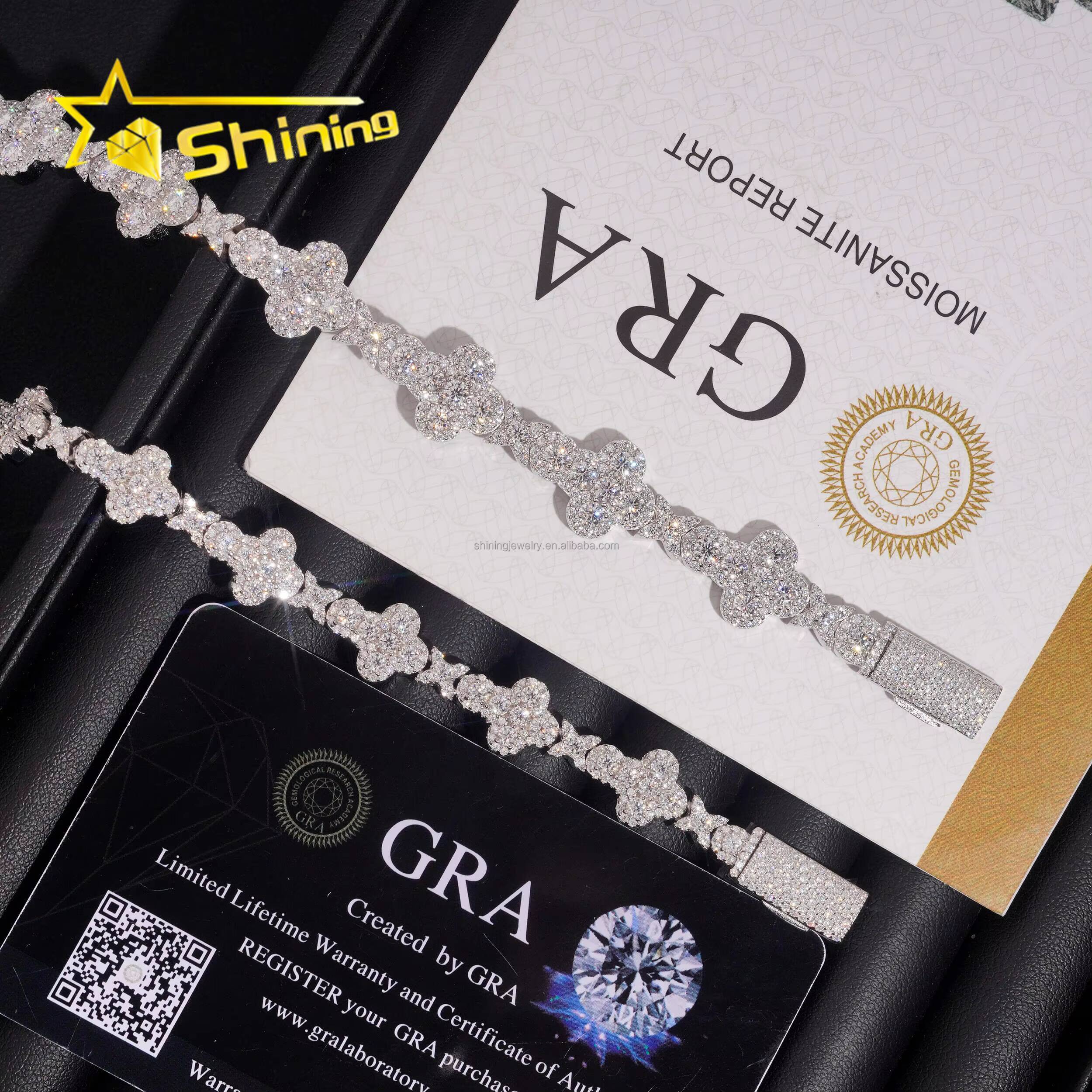 Hot Selling Pass Diamond Tester 10mm 13mm Hip Hop VVS Moissanite Iced Out GRA Certificate S925 Silver Cuban Cross Bracelet