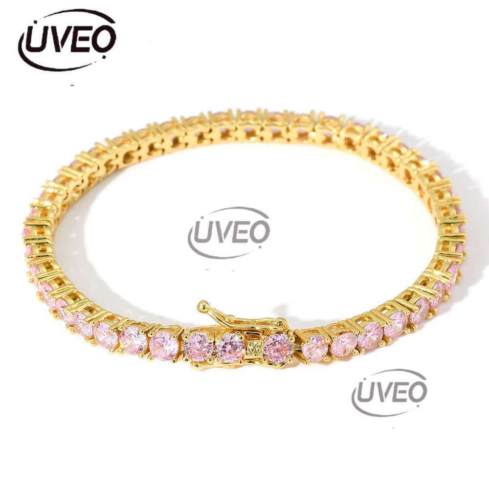 Men Women Luxury Hip Hop 4mm pink single row Ice out VVS Moissanite necklace Tennis bracelet Free delivery