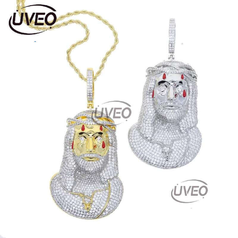 Jesus Christ Piece Head Face Pendant for Men Iced Out Bg Cz Paved Charm Necklace with Chain Hip Hop Jewelry