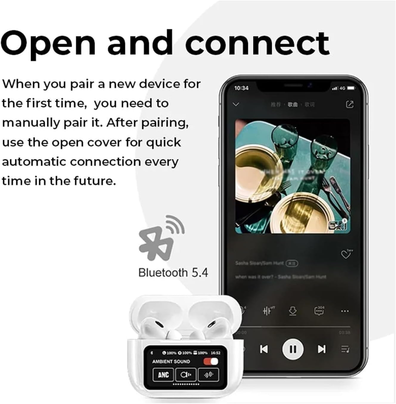A9 pro Noise Cancelling Bluetooth Earbuds, Wireless buds with 13 Functions, LED Display, Microphone, & USB Charging Compatible with iPhone & Android, 