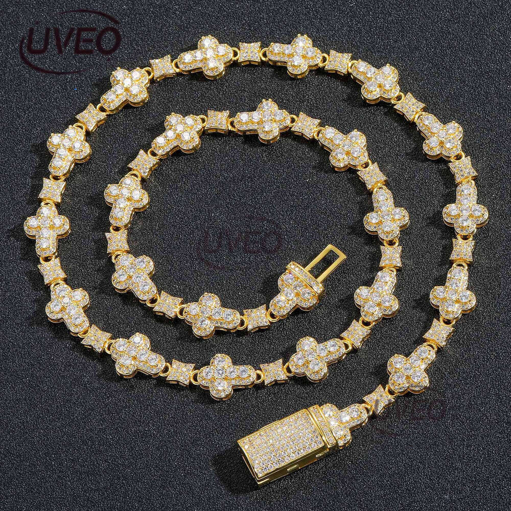Luxury hip hop jewelry 10mm cross all stone ice out VVS Moissanite necklace for men and women Free delivery