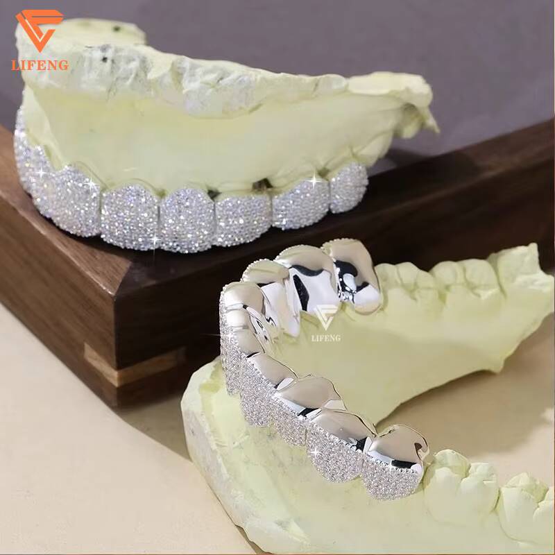 Honey Comb Setting Single Caps Canine Teeth 925 Sterling Silver Fang Grillz for Teeth Custom Iced Out Moissanite Diamond Grillz