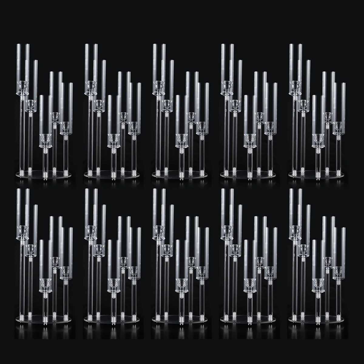 10pcs Acrylic Candelabra Centerpiece for Wedding 5 Arm Clear Candlestick Holders with Removable Lampshade for Party Table Baby G251119