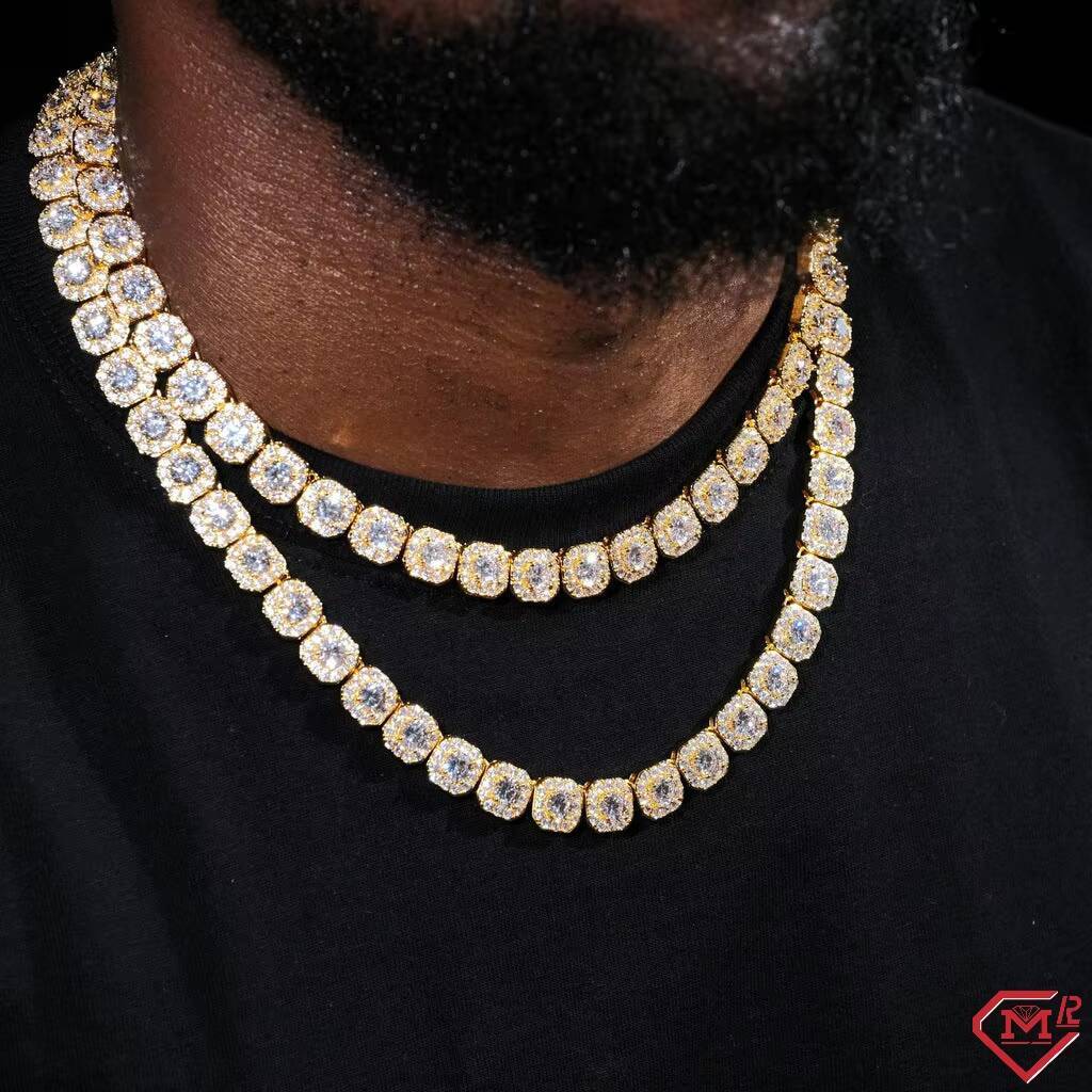 Hiphop Tennis Chain Round Diamond Gold Plated White Gold Plated 6mm 925 Silver Necklace Vvs Moissanite Tennis Chain