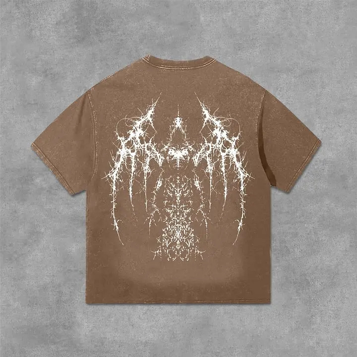 Vintage Gothic printed graphic acid washed Tshirt unisex casual and comfortable selected highquality 250408Z