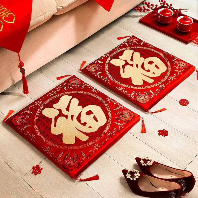 42cm 2pc Chinese Wedding Cushion Tea Ceremony Red Double Happiness Dragon Phoenix Kneeling Pad Wedding Gifts Home DecorationM251119