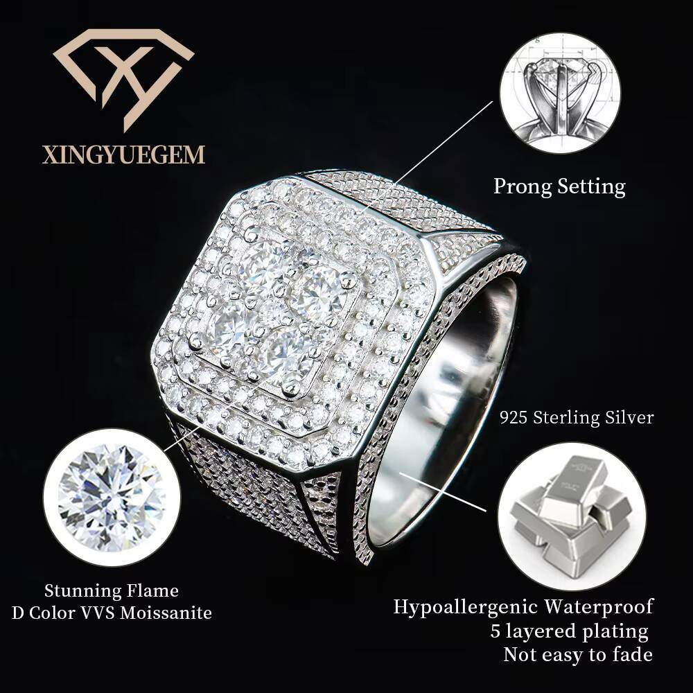 Moissanite Square Frame Band Ring Ice-out Hip Hop Style Wholesale Factory Pass Diamond Test Fashion Desgin Gift for Men