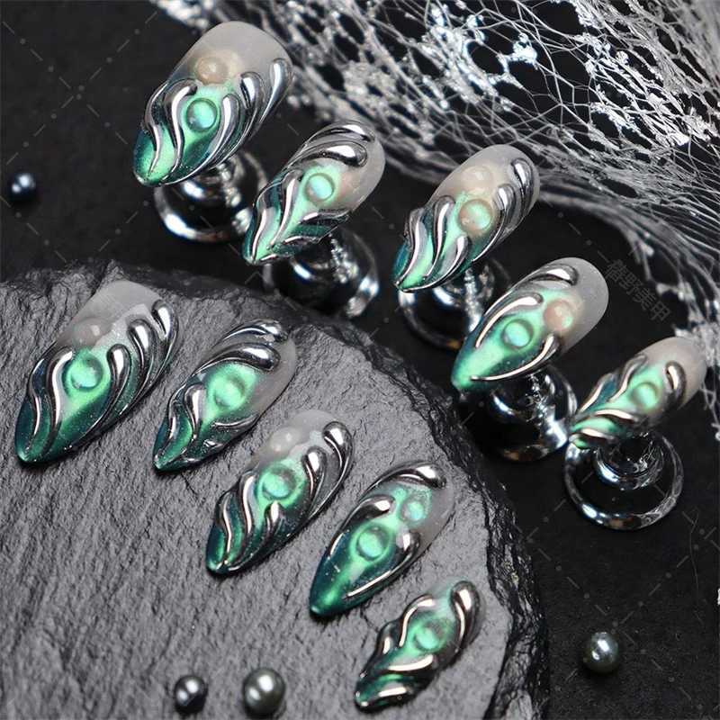 10PCS Handmade Press on Nails Designs Almond False Nail Fake Nails Reusable Wear Manicure Art Medium-length Finger Tips GeometryT251118T251119