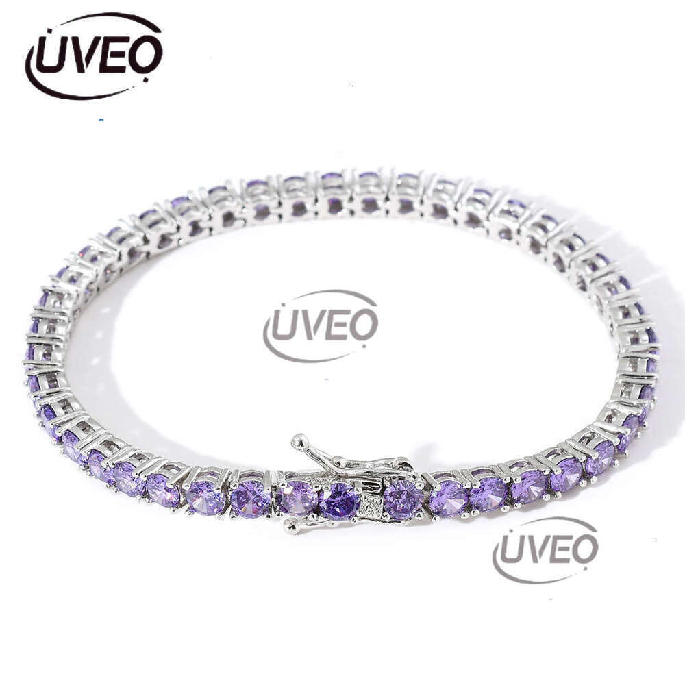 Bracelet 4mm sterling silver set Purple Ice out VVS Moissanite tennis Bracelet Men Women Couple Hip Hop Free delivery