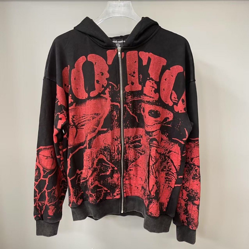 Men's Hoodies Sweatshirt Cotton High Street Hip Hop Diamond White Ink Direct Spray Zipper Hoodie And Women's - view 6