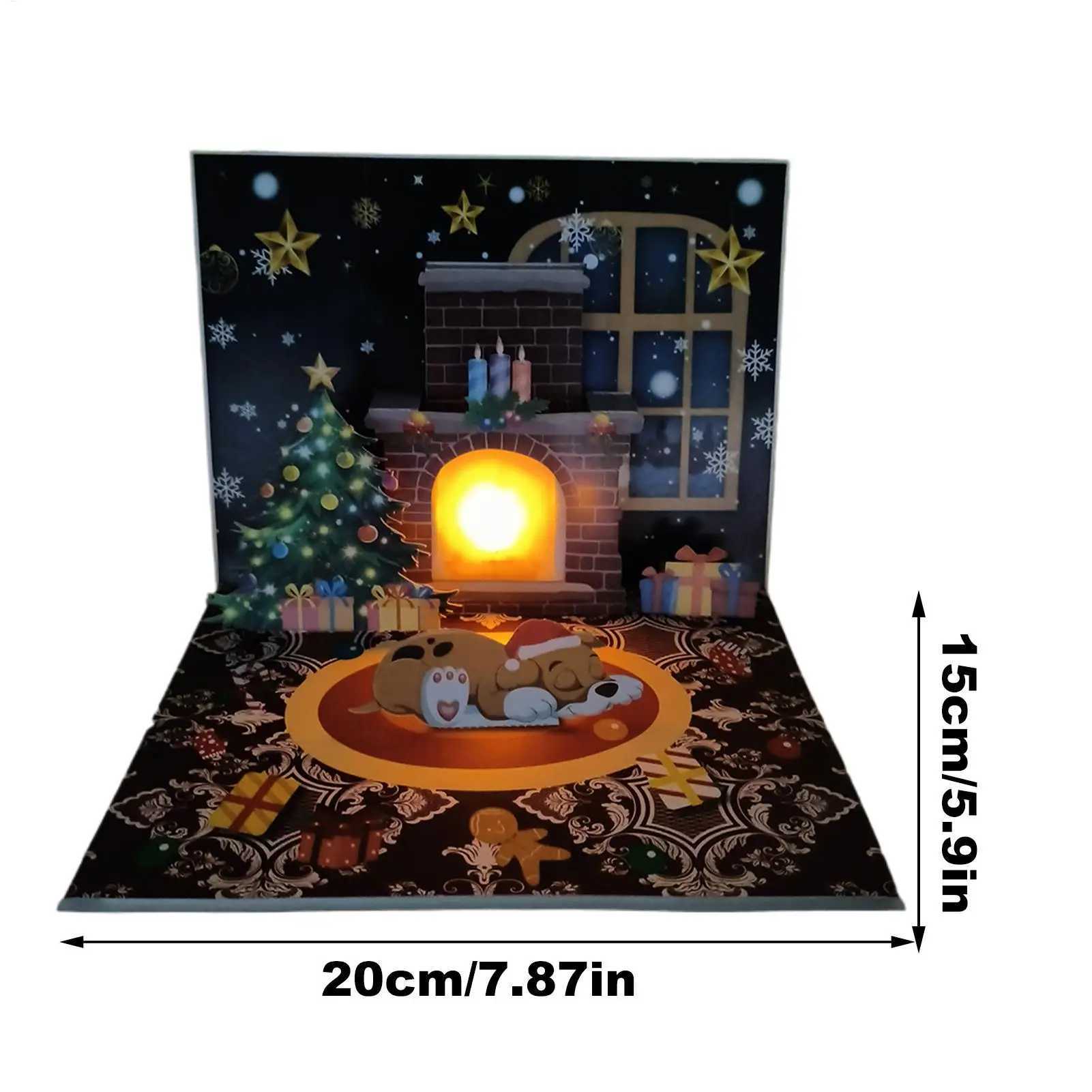 Christmas PopUp Cards Musical Greeting Cards with Light Santa Projection 3D Blessing Cards Christmas Gift for Family Friends G251119