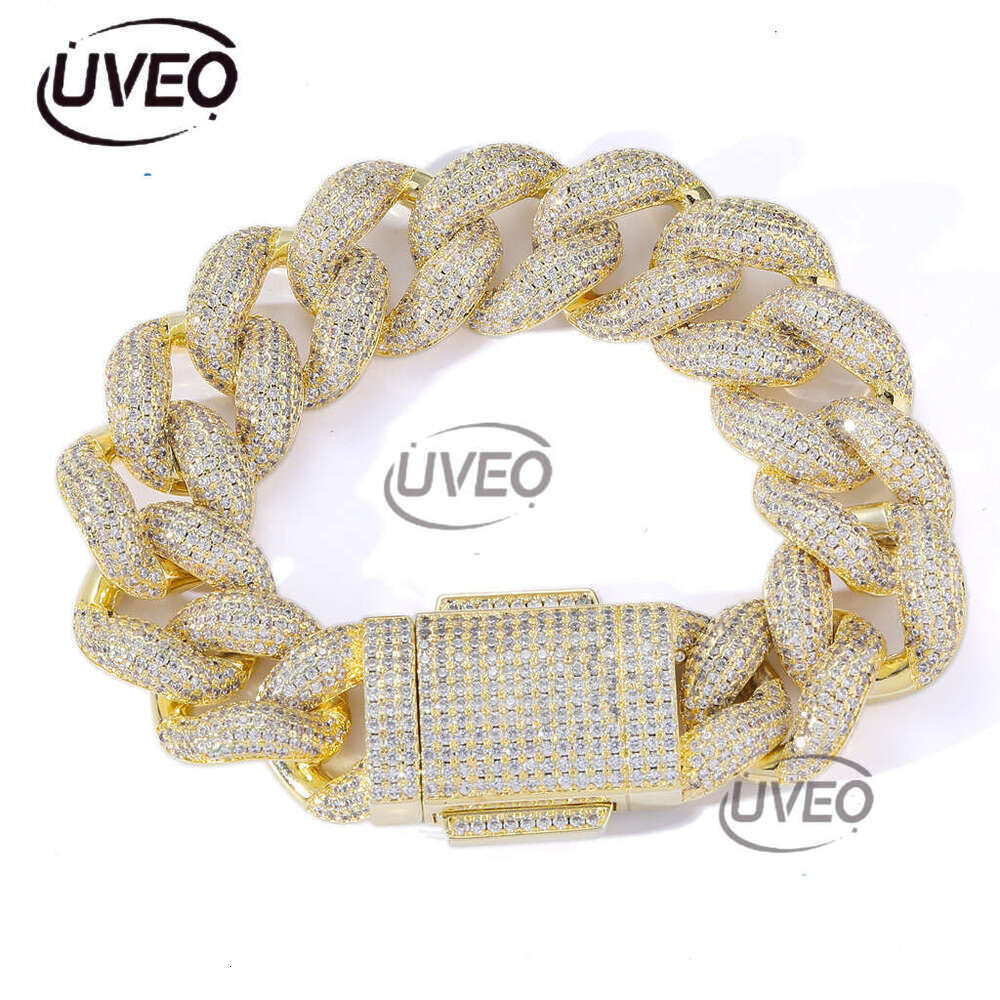 Luxury designer Necklace 18mm Foam Cuban chain spring buckle Ice Out VVS Moissanite Men's Hip Hop Necklace bracelet with free shipping