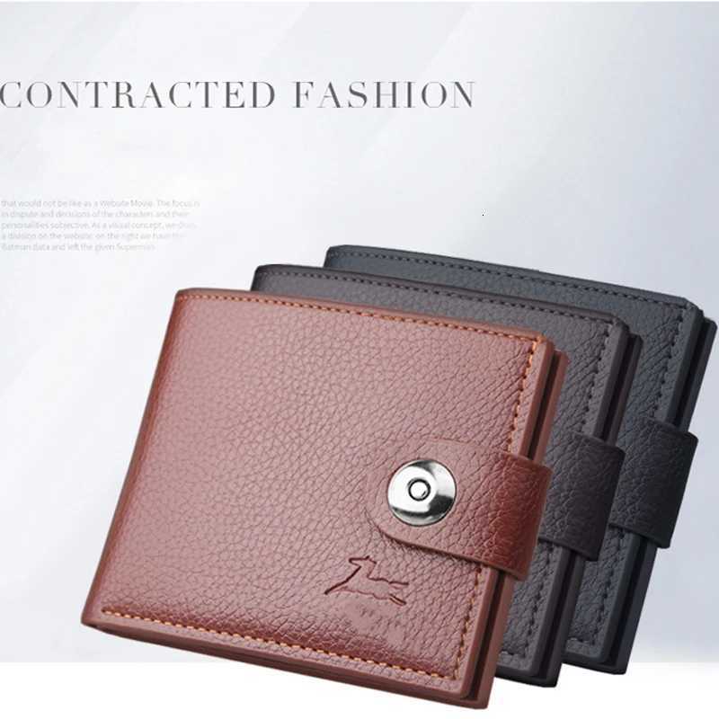 Mens Short Wallet with Hasp - PU Leather Card Holder Magnetic Closure Slim Purse Natural Leather LookT251119