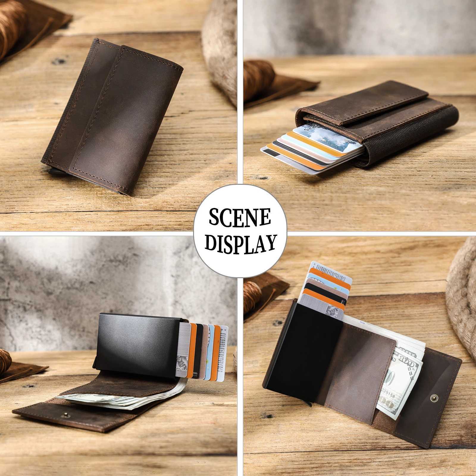 Hiram RFID Card Holder Wallet for Men Credit Card Holder Money Purse Business Unisex Genuine Leather Cardholder Aluminum BoxT251119
