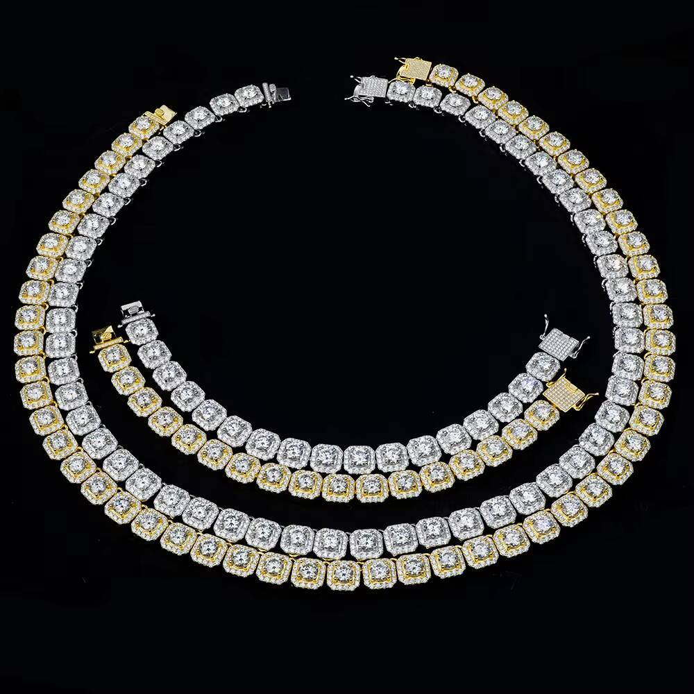 Xingyue HipHop Necklace 925 Sterling Silver Gold Plated Square Tennis Chain VVS White Moissanite Tennis Link