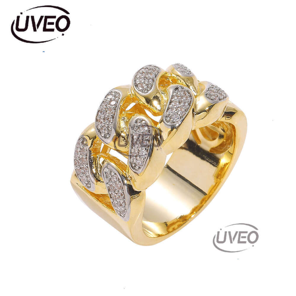 Luxury designer Cuban chain sterling silver gold plated ice out of VVS Moissanite men women's hip Hop hollow ring