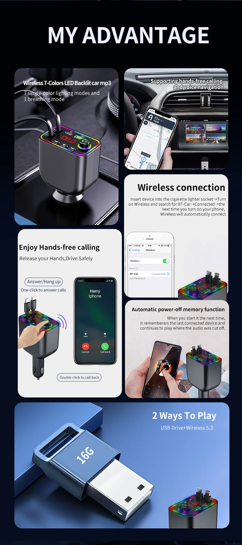 Car Charger BT 5.3 FM Transmitter Car Kit MP3 Modulator Player Handsfree Audio Receiver With Phone Type-C Charge Cable Cf02