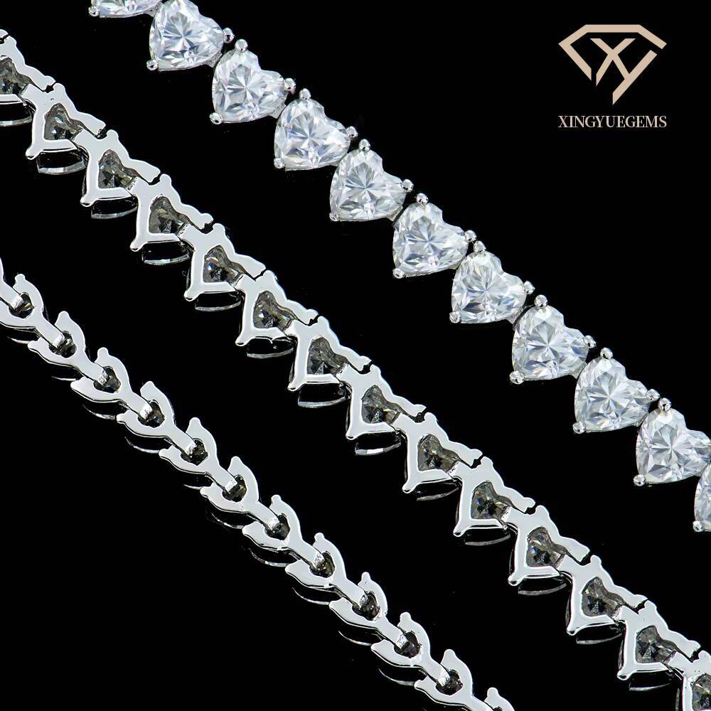 Moissanite Heart Tennis Bracelet 925 Sterling Silver Brilliant Gift for Women D Color VVS Clarity Pass Diamond Test Fine Jewelry