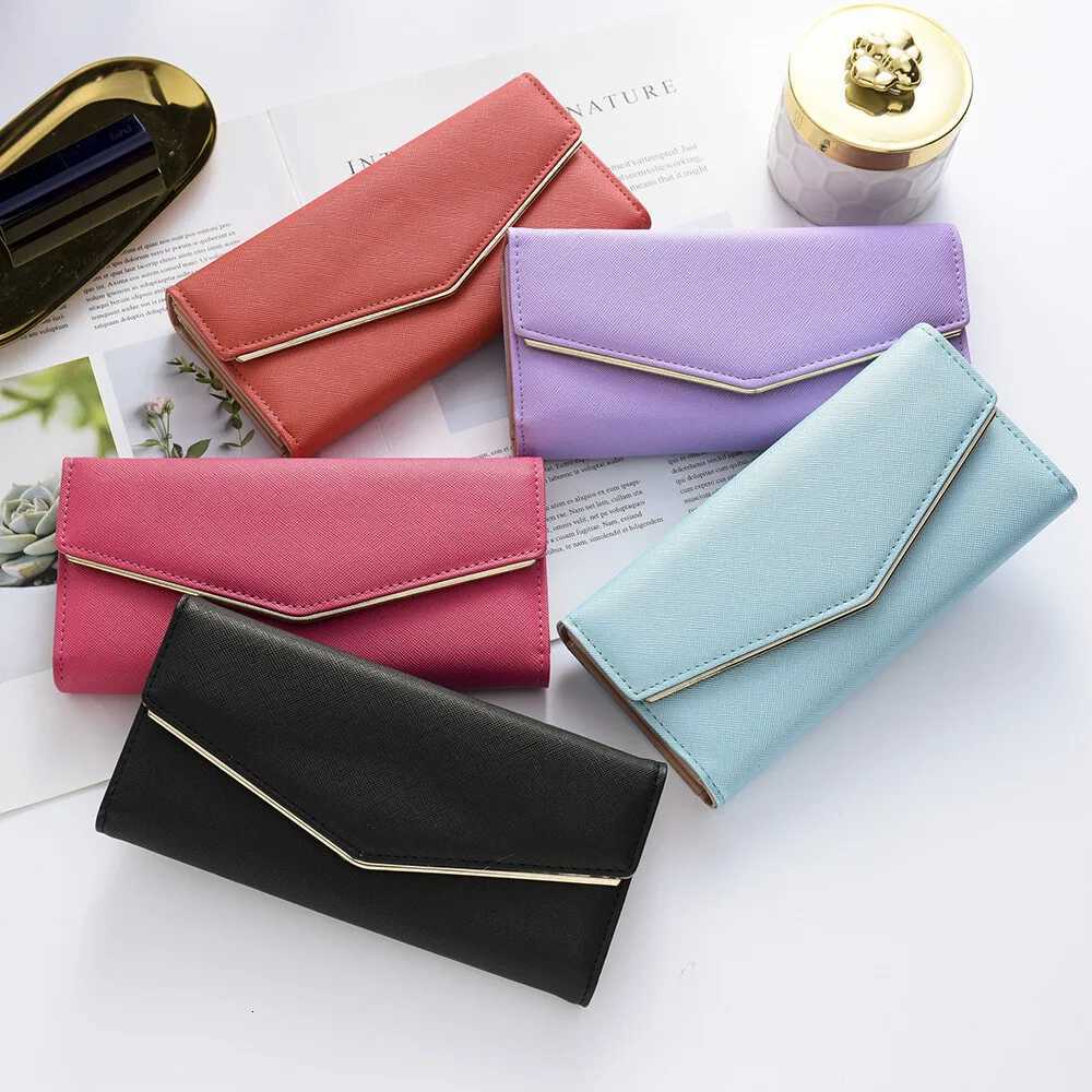 Women Envelope Style Tri-fold Wallet Solid Color Credit Card Holder Coin Money Purse Phone HandbagW251119