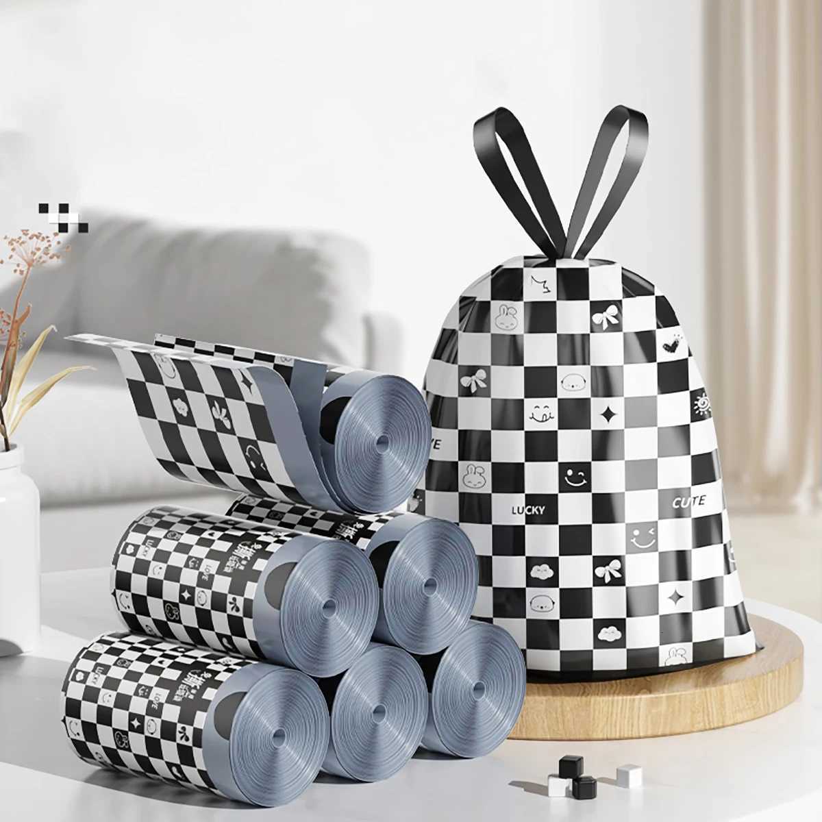 Thickened Durable Tear Free Drawstring Garbage Bag for Household Kitchen Automatic Closing - New Improved Design C251119