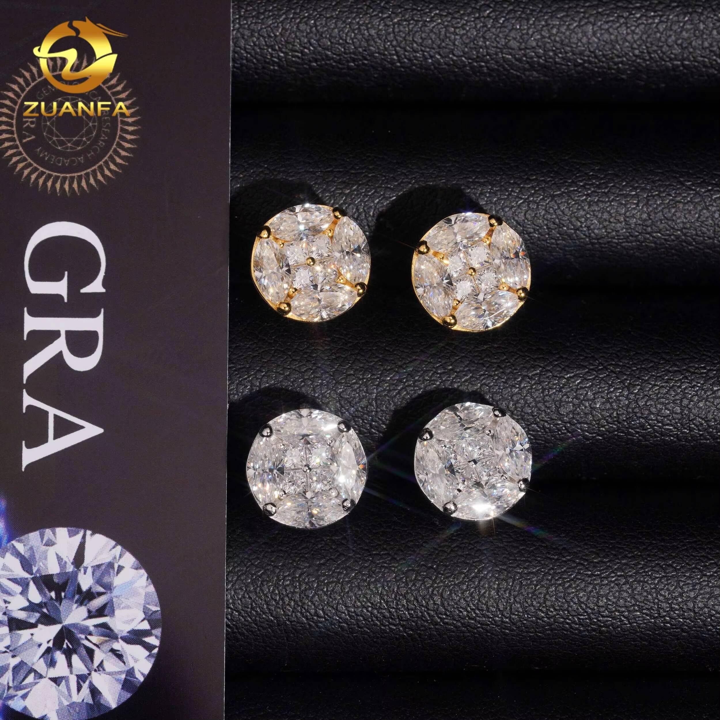 Fine Jewelry Pass Diamond Tester 925 Sterling Silver Hip Hop Iced Out Moissanite Mens Earrings