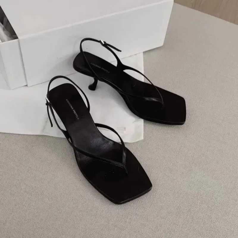 Square toe clip toe sandals kitten heel strap brown solid Ccise French style sexy Fi womens shoes summer casualXJ250419