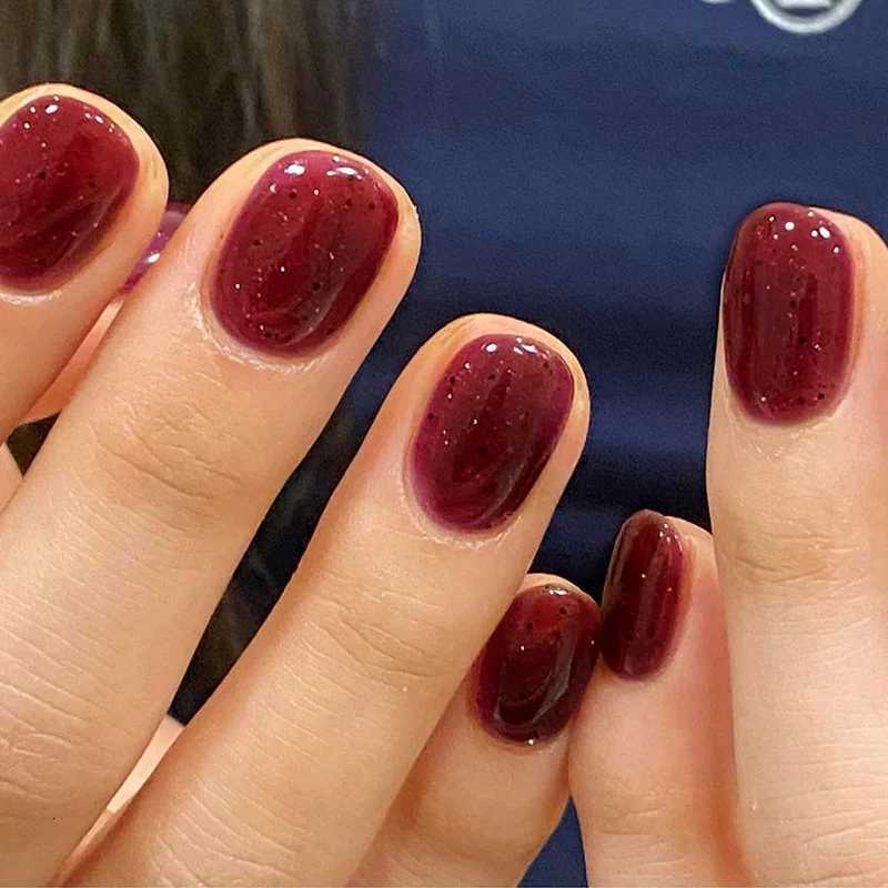 24 PCs Short French Simple Solid Color Glitter Nails with 1 Jelly Gel and 1 Nail FileT251118T251119