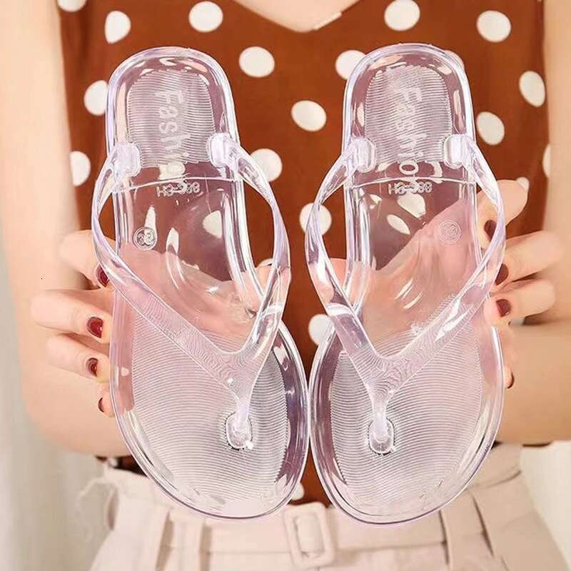 Beach Flip ps Women Thong Sandals Summer Jelly Shoes Girls Transparent Slides Solid Fashion PVC Flat Non-Slip Slippers