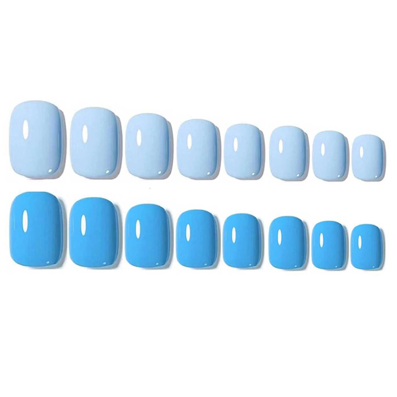 144PCS-Short Square Blue Series Fake Nails Art Set- Full Cover Fake Nail Set For Stylish Women Girls Perfect for DailyT251118T251119