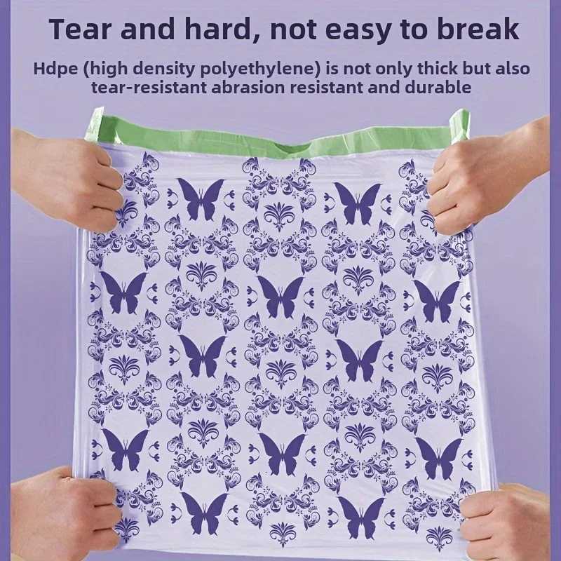 50 Count Lavender Scented Trash Bags - Thickened Drawstring Kitchen Garbage Bags with Mosquito Repellent Tear-Resistant C251119