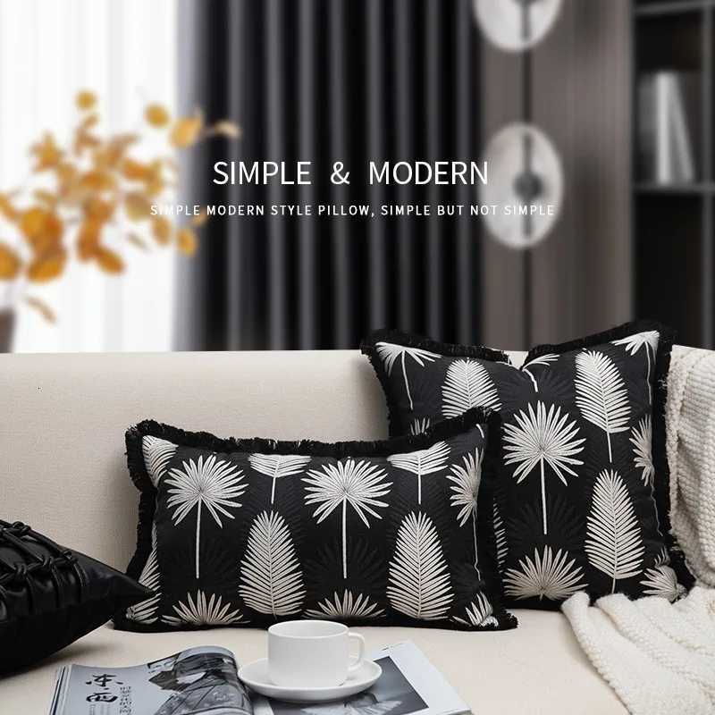 18 Embroidered Flower Plants Throw Cover Black and White case with Delicate Stitches for Indoor/OutdoorM251119