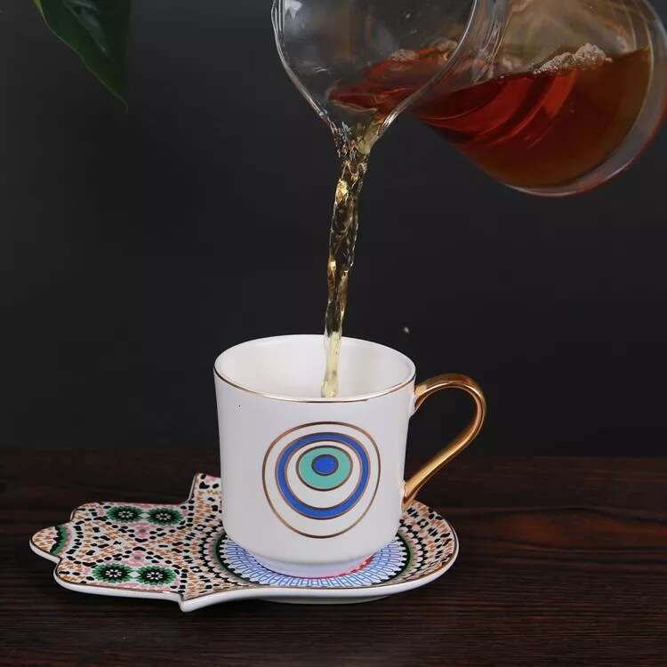 European Style with Gold Rim Ceramic Afternoon Tea Fashionable Gold Edged Coffee Cup and Saucer Set Gift for Home Use