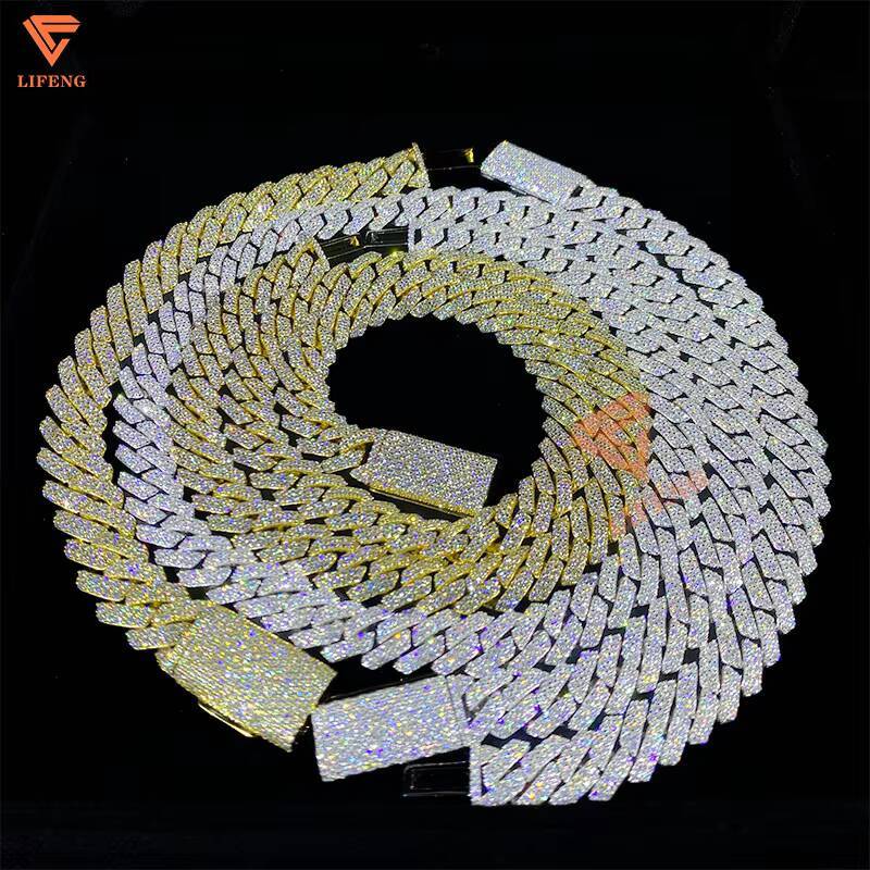 12mm Cuban Link Chain Icd Out VVS Moissanite Chain Hip Hop Jewelry 925 Silver Moissanite Cuban Link Chain Necklace