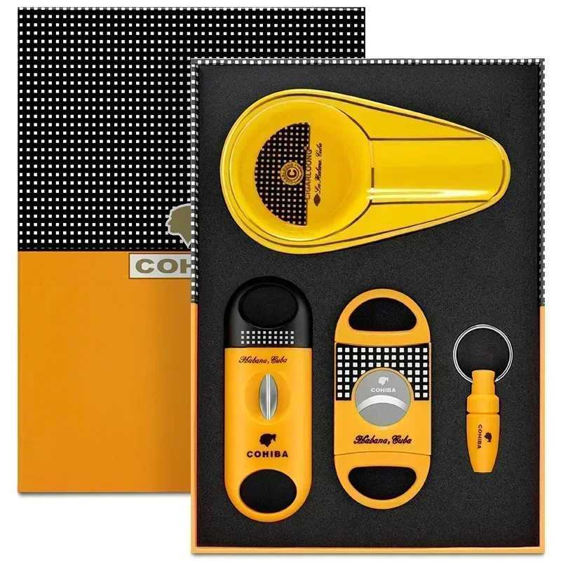 Premium Cuban cigar accessory set includes a cigar piercer and a portable cigar cutter with a sharp V - cut blade.C250419