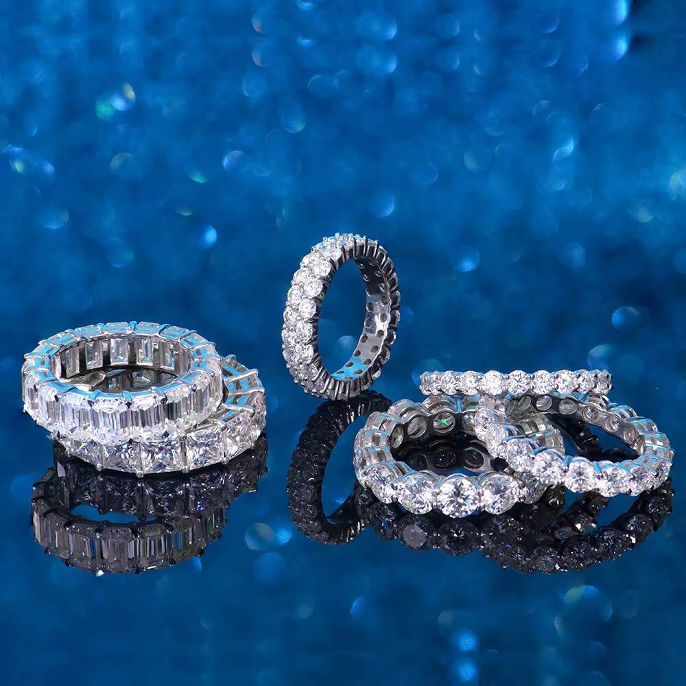 Xingyue Gems Classic Jewelry GRA Certificate 3mm Hip Hop 925 Sterling Silver Eternity Band Ring Iced Out Moissanite Ring