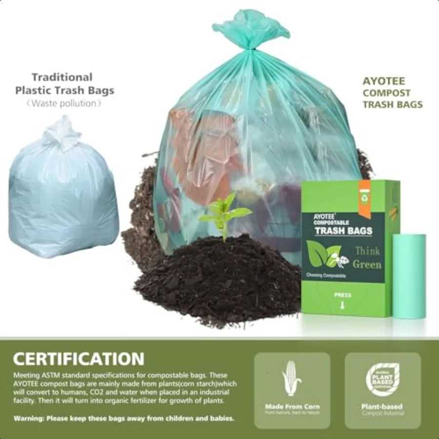 Compostable Trash Bags 13 Gallon Tall Kitchen 45 Count Biodegradable Trash Bags 13 Gallon Garbage Bag Large Compost Bag for Kit C251119