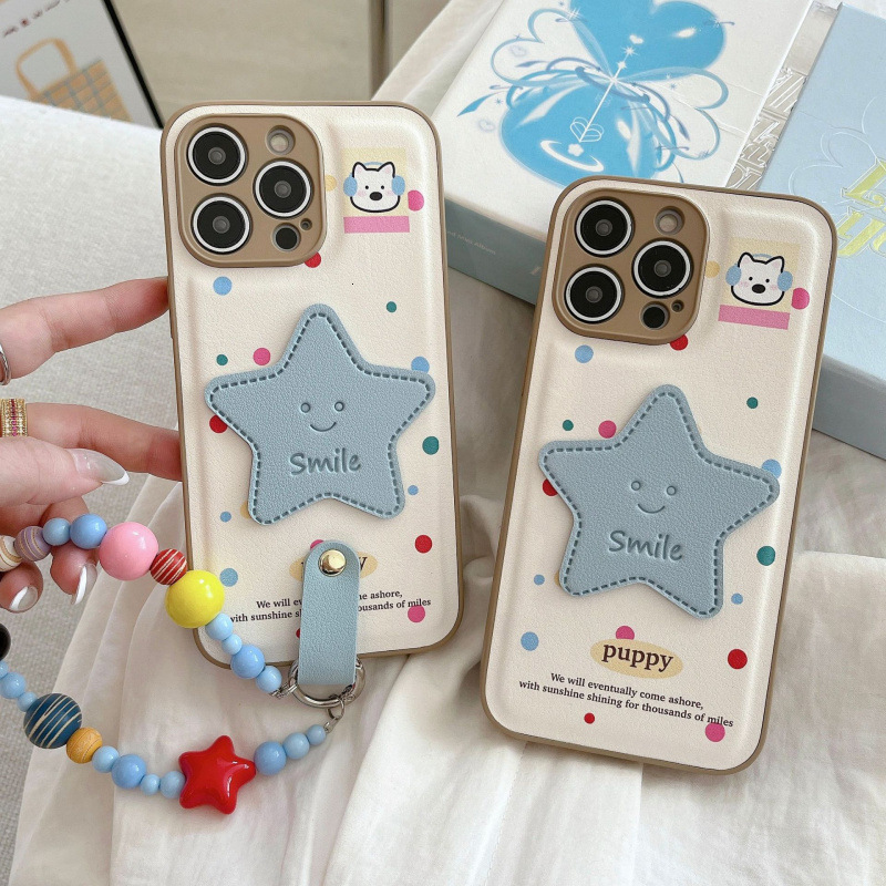 Leather Texture Colorful Polka Dot Star Phone Case for iPhone 17/16 Pro Crossbody Protective Cover iPhone 15/14