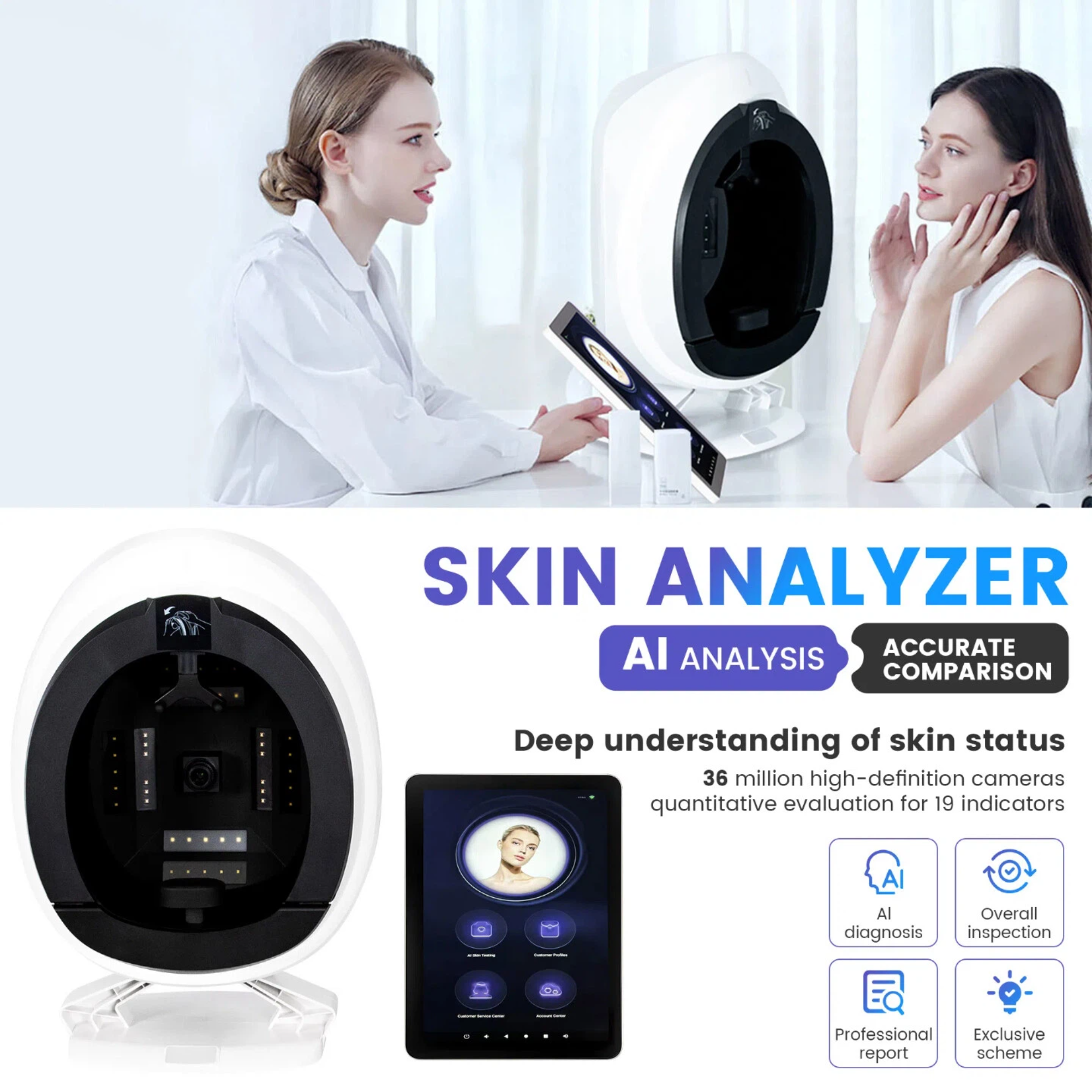 High-End AISIA Q1 3D AI Facial Skin Analyzer Detection Skin Problem Diagnosis 8 Spectrum Professional Analysis Beauty Salon Equipment