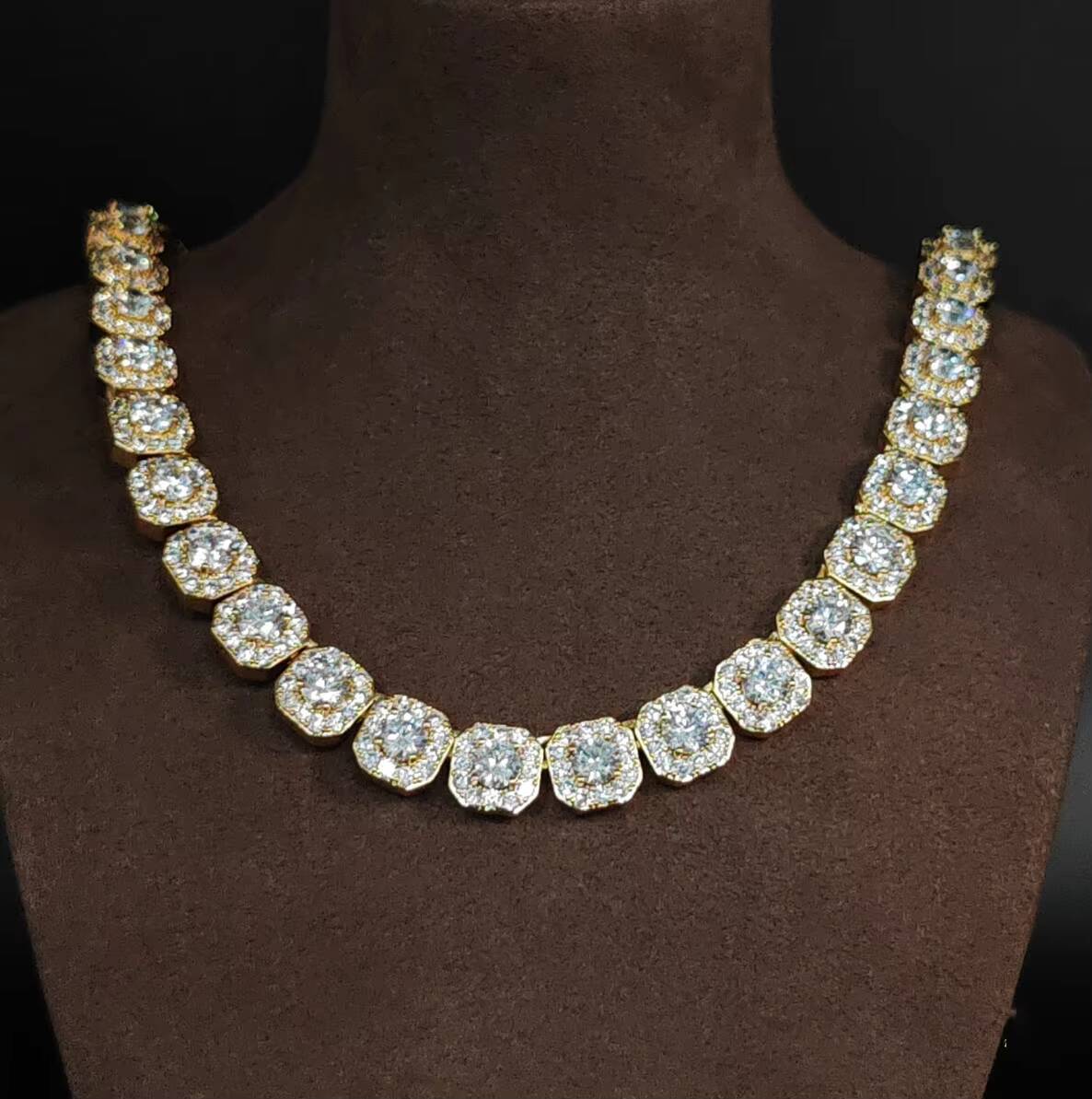 Hip Hop 8mm Clustered Iced Out Chain Necklace 925 Sterling Silver Vvs Moissanite Tennis Chain